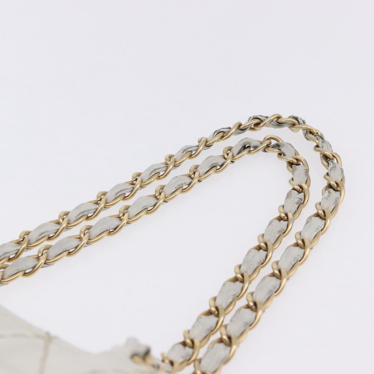 CHANEL Wild Stitch Chain Shoulder Bag Lamb Skin White Gold CC Auth BA6359
