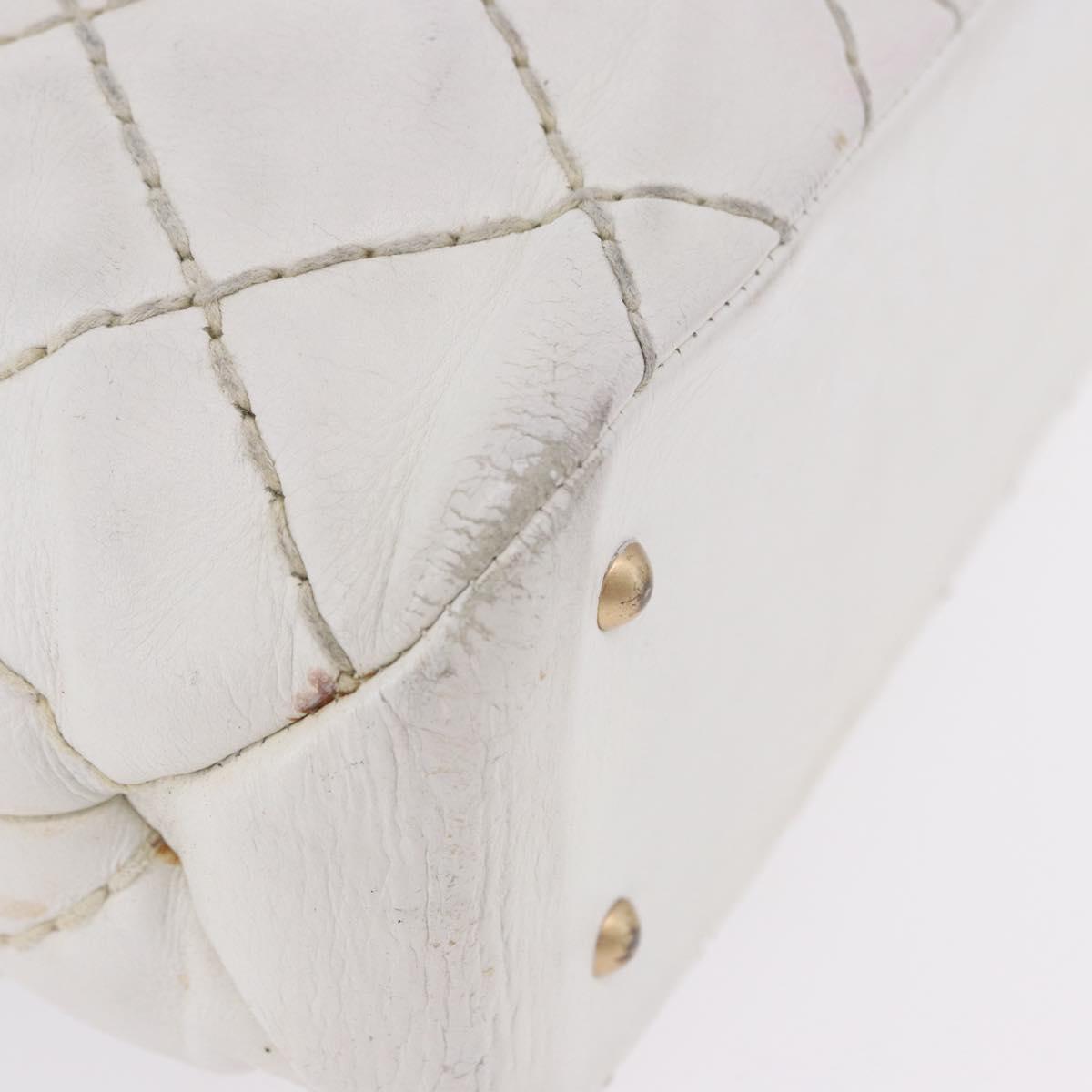 CHANEL Wild Stitch Chain Shoulder Bag Lamb Skin White Gold CC Auth BA6359