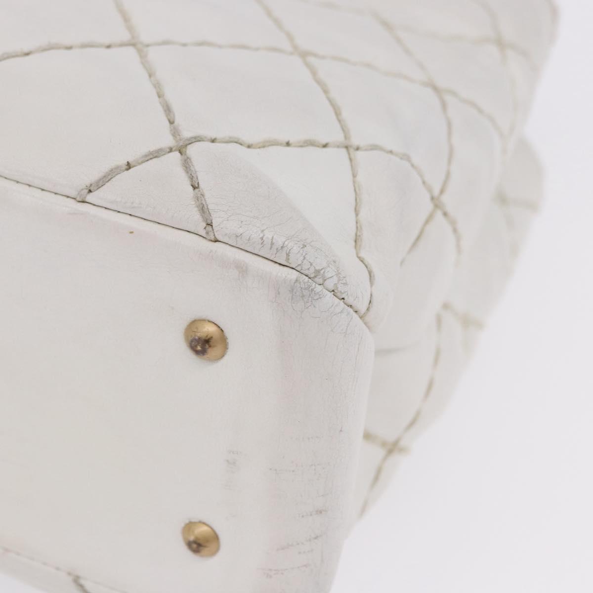 CHANEL Wild Stitch Chain Shoulder Bag Lamb Skin White Gold CC Auth BA6359