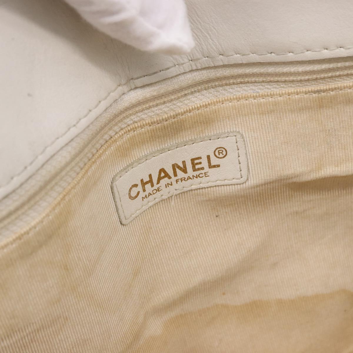 CHANEL Wild Stitch Chain Shoulder Bag Lamb Skin White Gold CC Auth BA6359