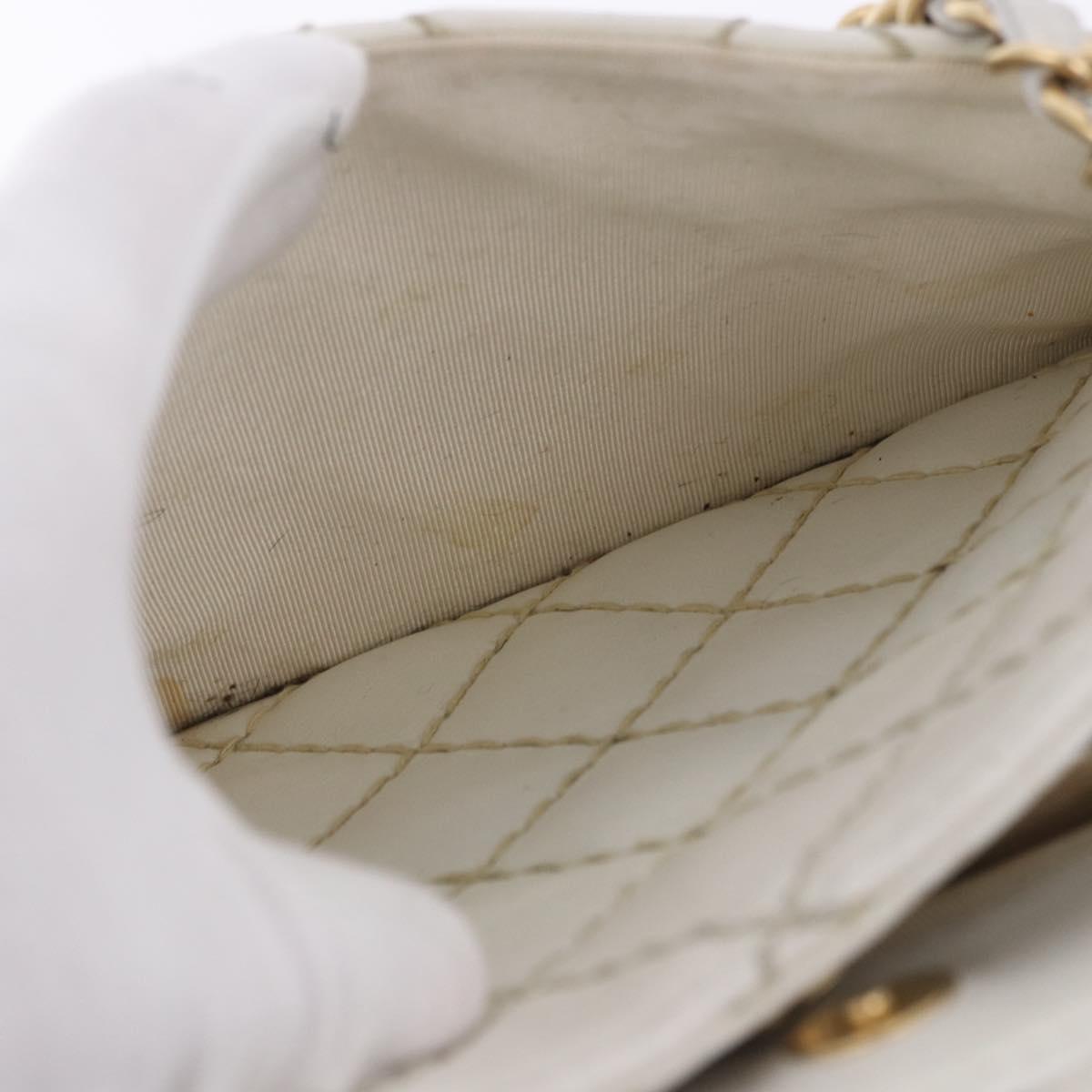 CHANEL Wild Stitch Chain Shoulder Bag Lamb Skin White Gold CC Auth BA6359