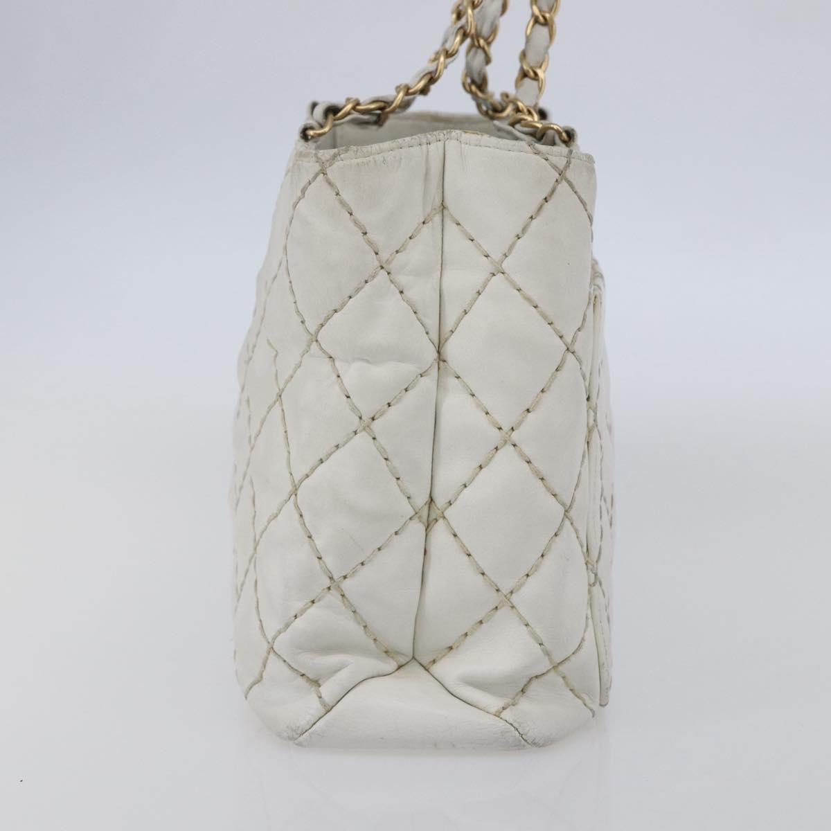 CHANEL Wild Stitch Chain Shoulder Bag Lamb Skin Beige Gold CC Auth BA6359