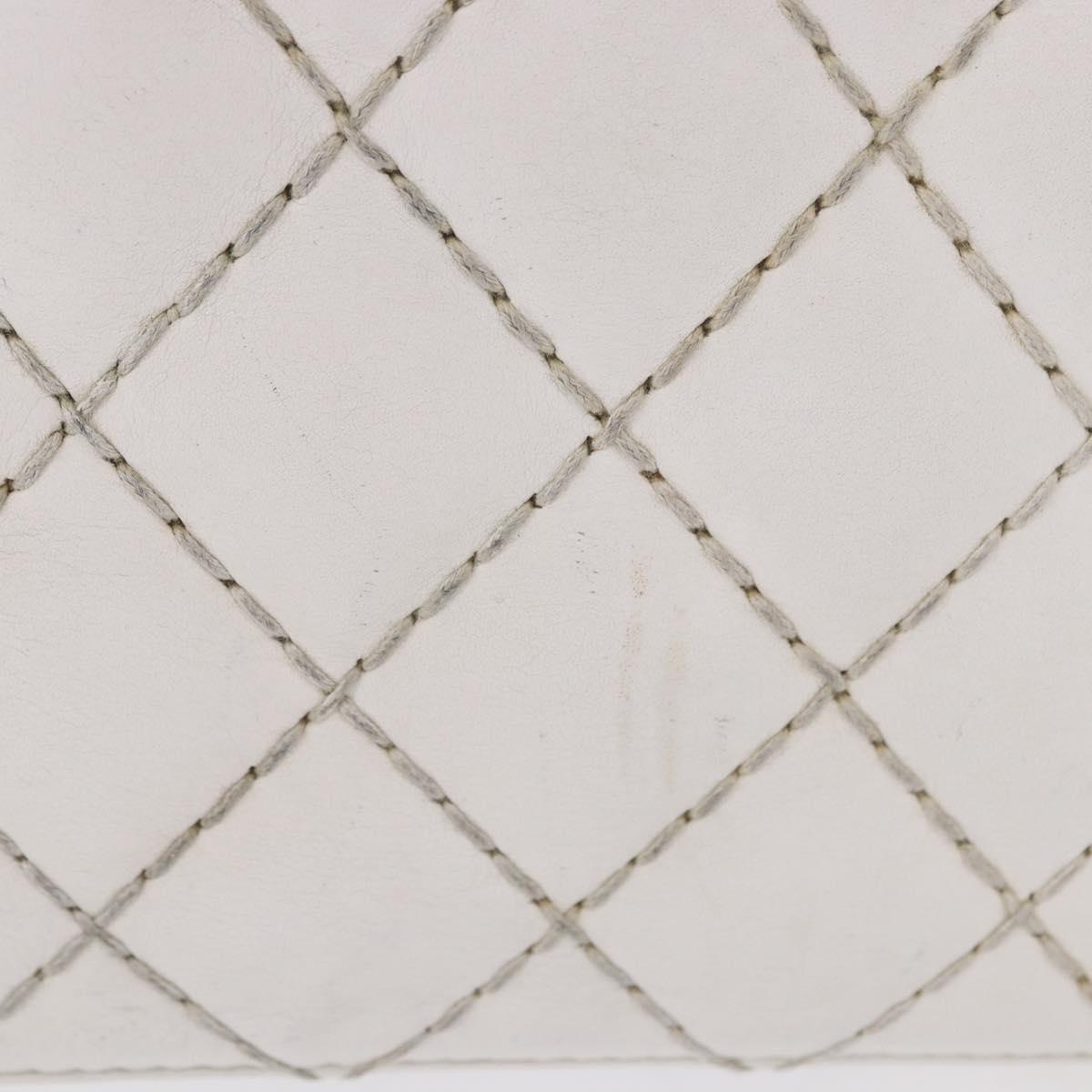 CHANEL Wild Stitch Chain Shoulder Bag Lamb Skin White Gold CC Auth BA6359