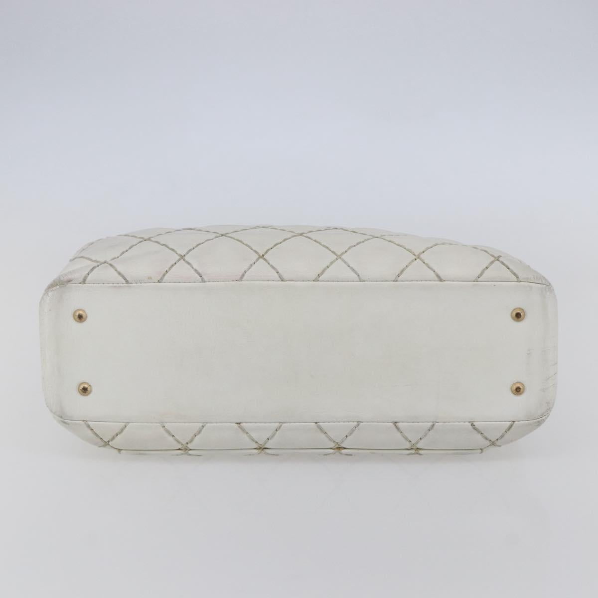 CHANEL Wild Stitch Chain Shoulder Bag Lamb Skin Beige Gold CC Auth BA6359