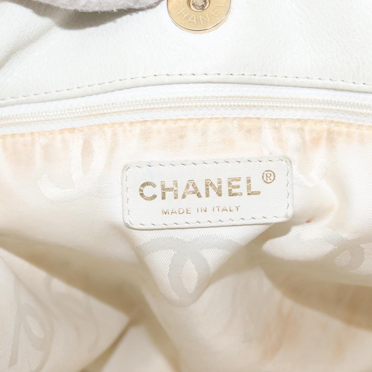 CHANEL Tote Bag Caviar Skin White Gold CC Auth BA6361