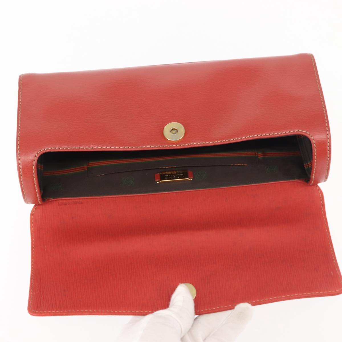 LOEWE Velazquez Hand Bag Leather Red Gold Auth BA6367