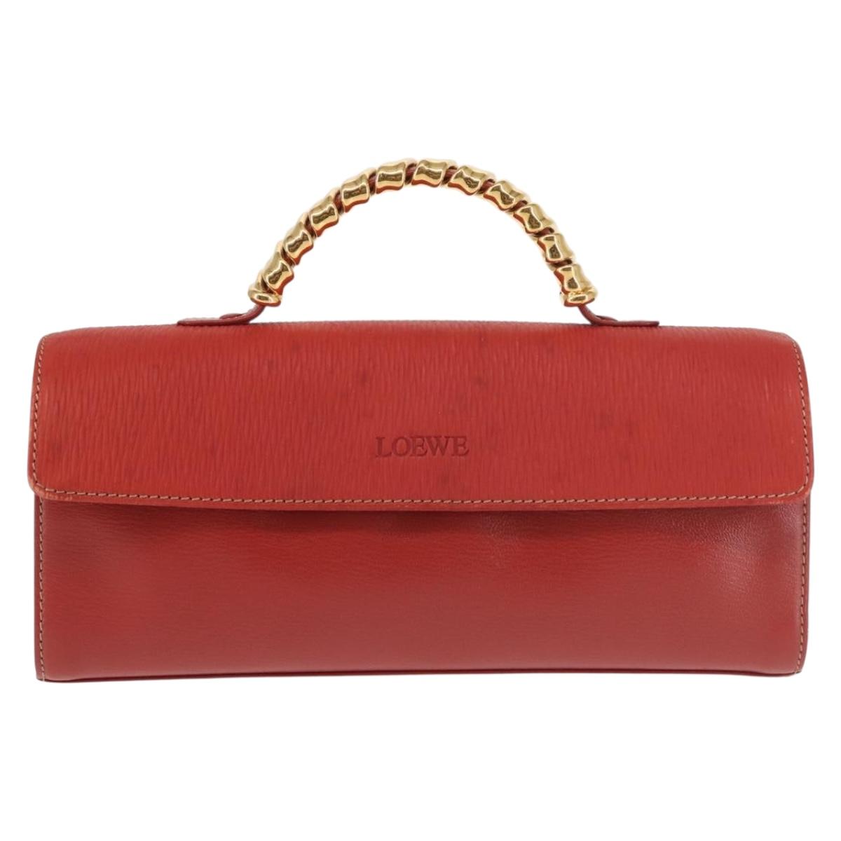 LOEWE Velazquez Hand Bag Leather Red Gold Auth BA6367