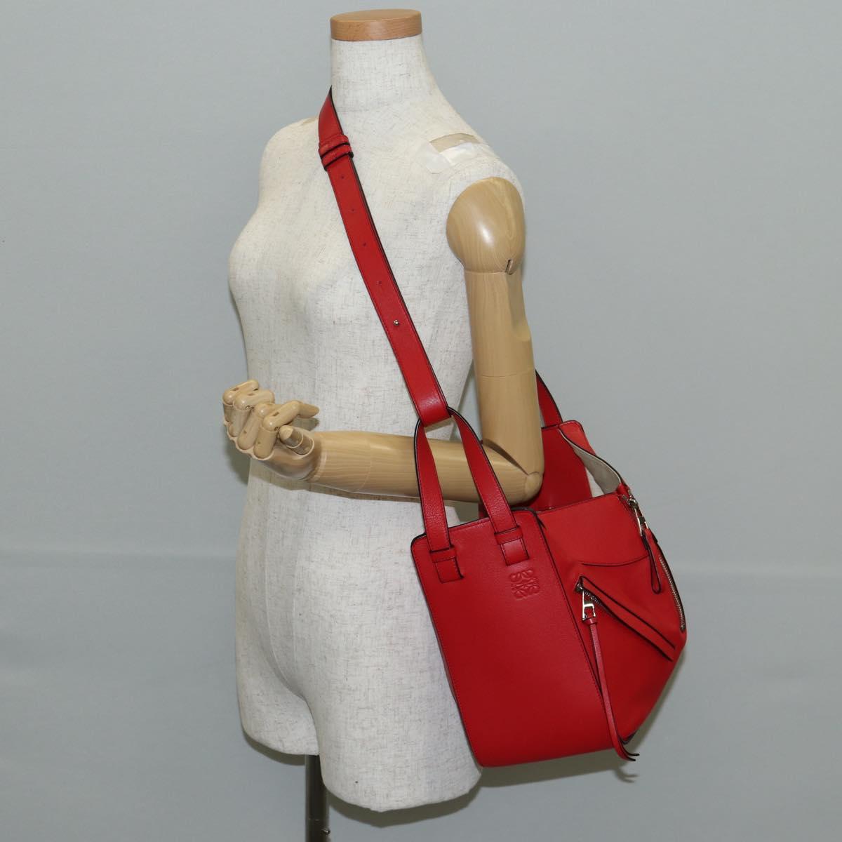 LOEWE Hammock Shoulder Bag Leather Red Silver Auth BA6368M