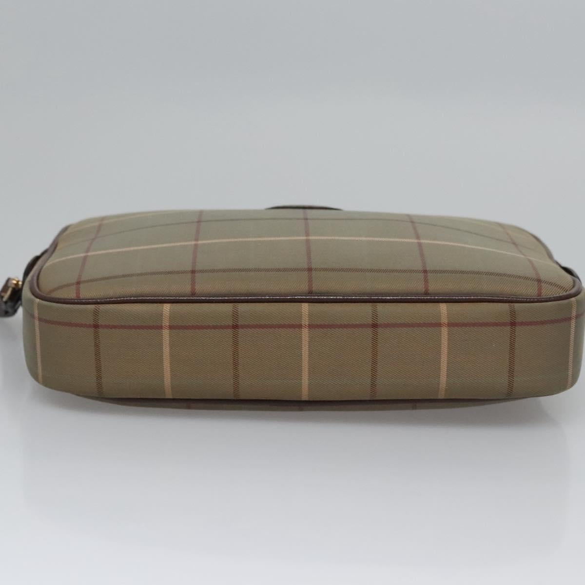 Burberrys Nova Check Clutch Bag Canvas Leather Green Brown Auth BA637