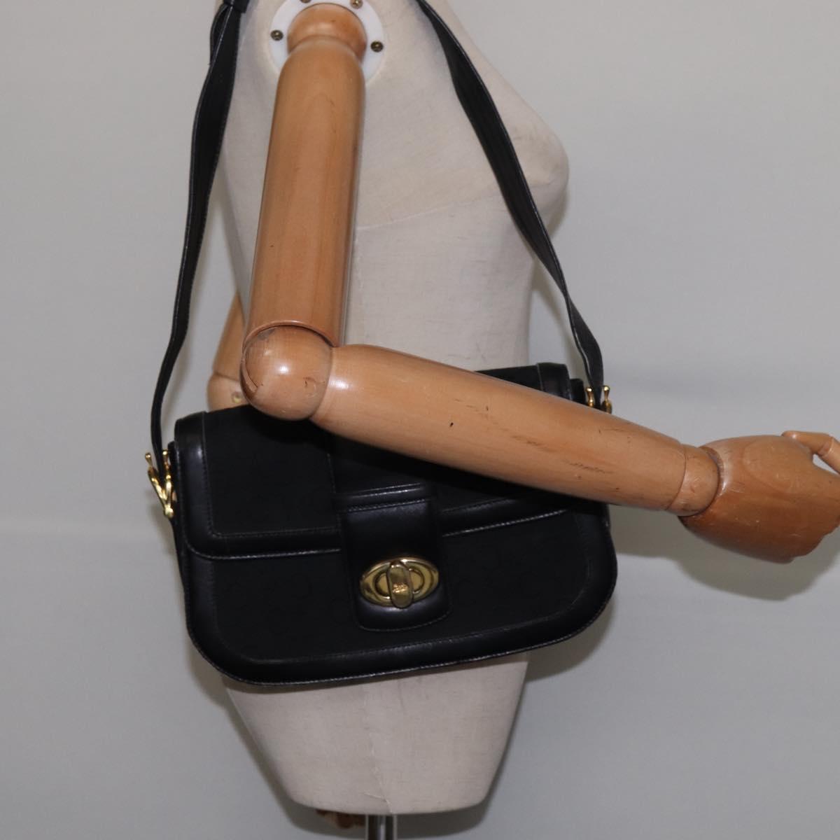 CELINE C Sulky Shoulder Bag Canvas Black Gold Auth BA6371