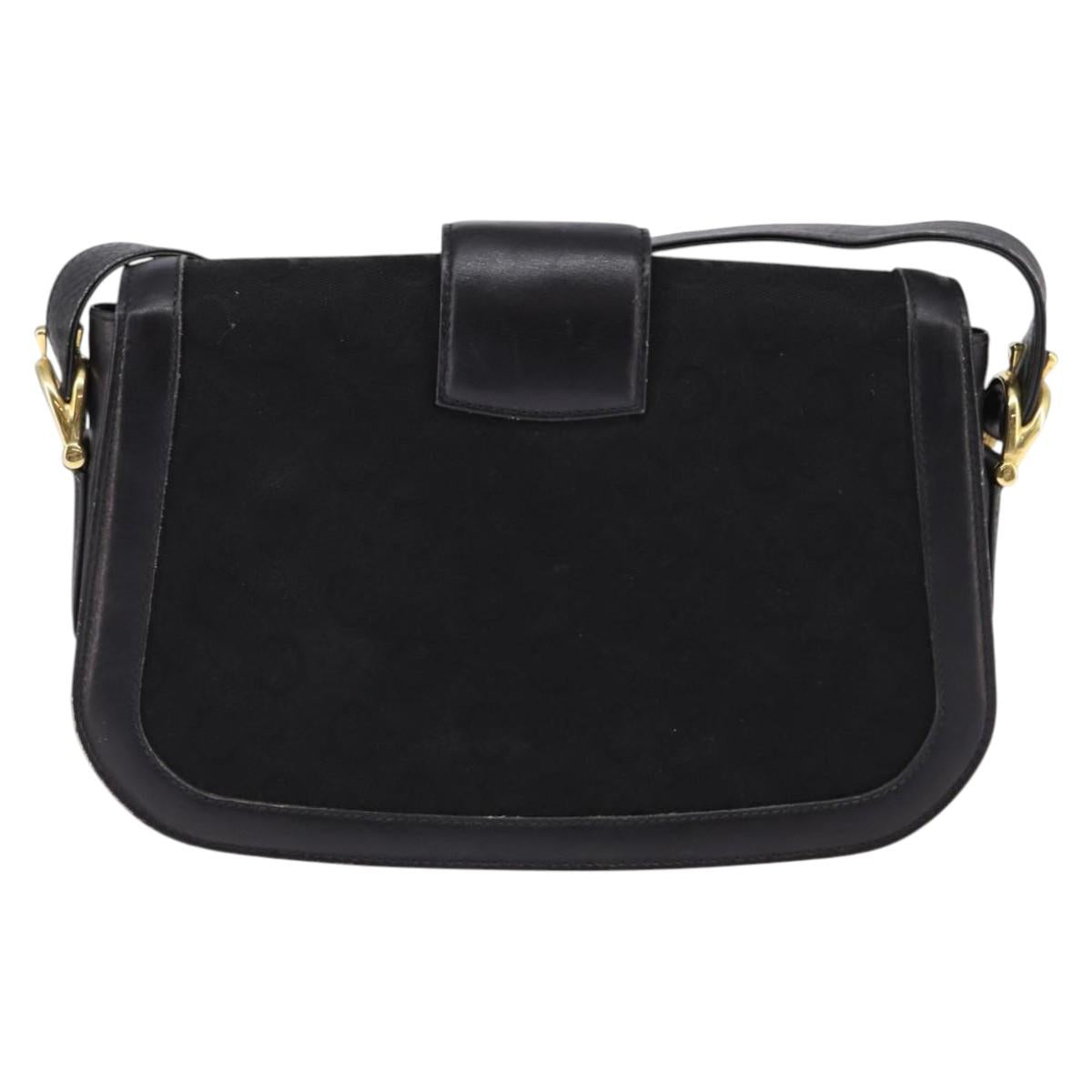 CELINE C Sulky Shoulder Bag Canvas Black Gold Auth BA6371