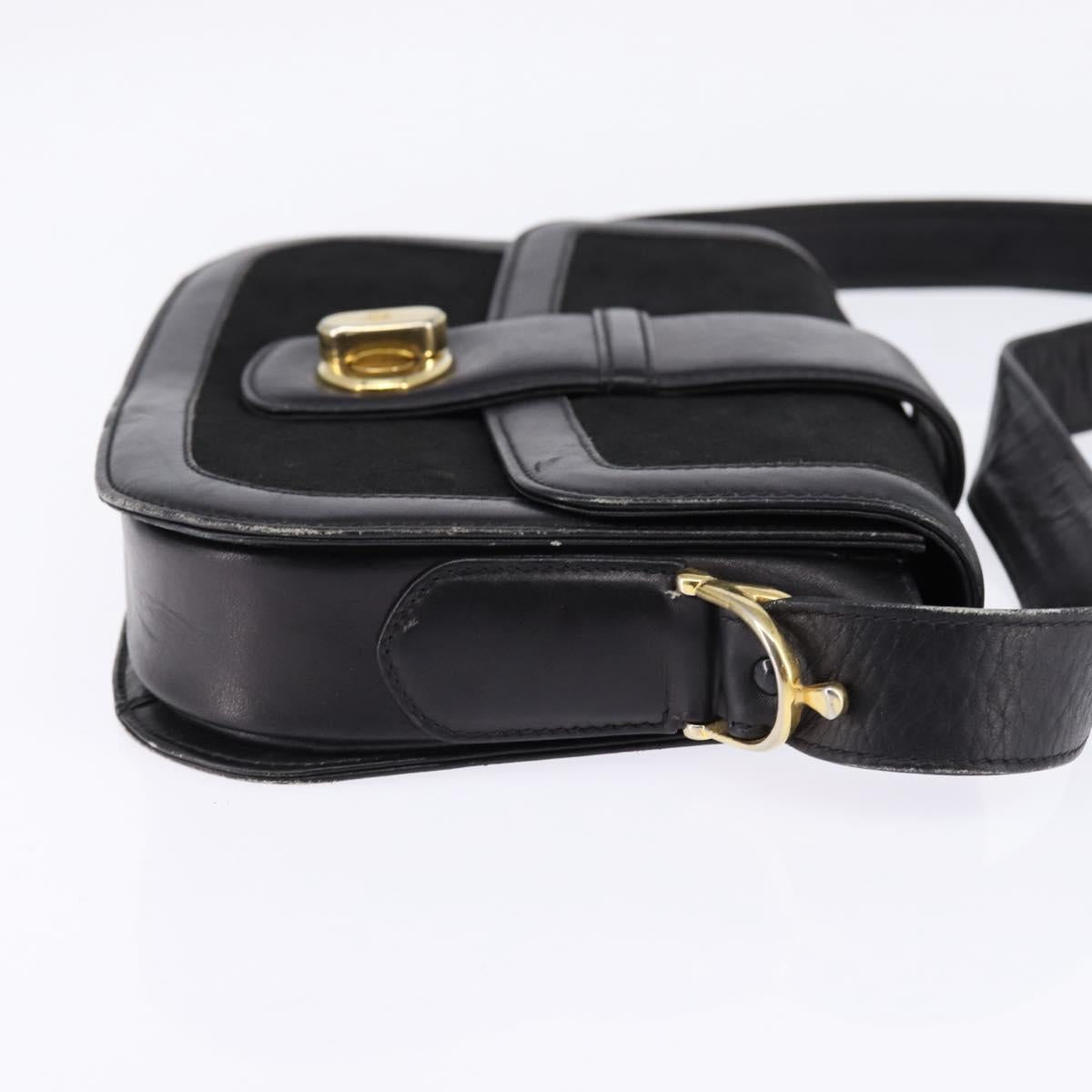 CELINE C Sulky Shoulder Bag Canvas Black Gold Auth BA6371