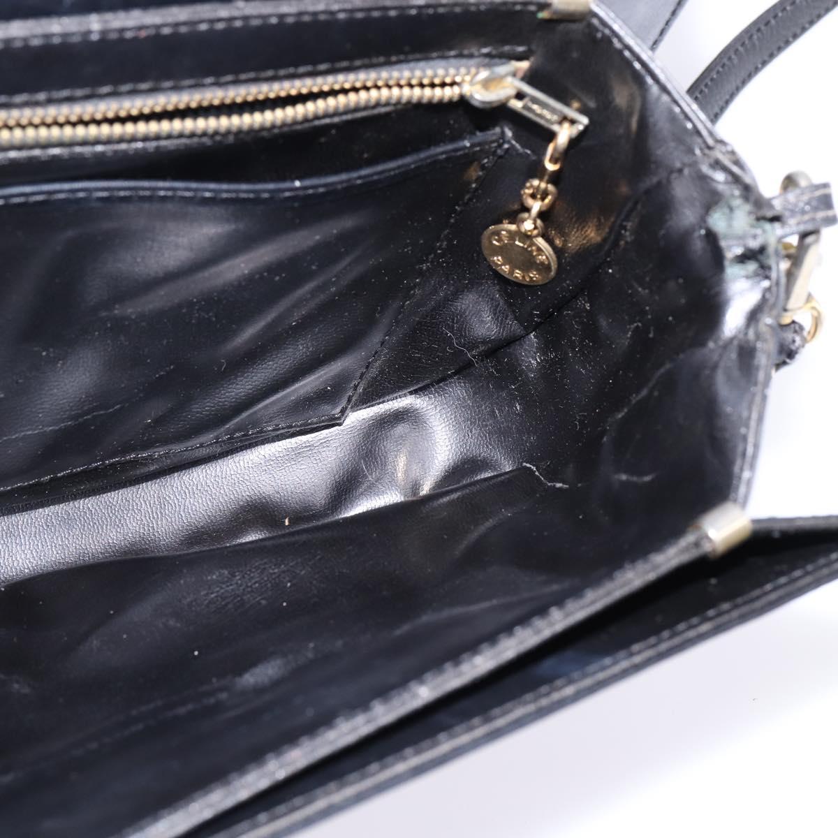 CELINE Horse Carriage Shoulder Bag Leather Navy Gold Auth BA6372