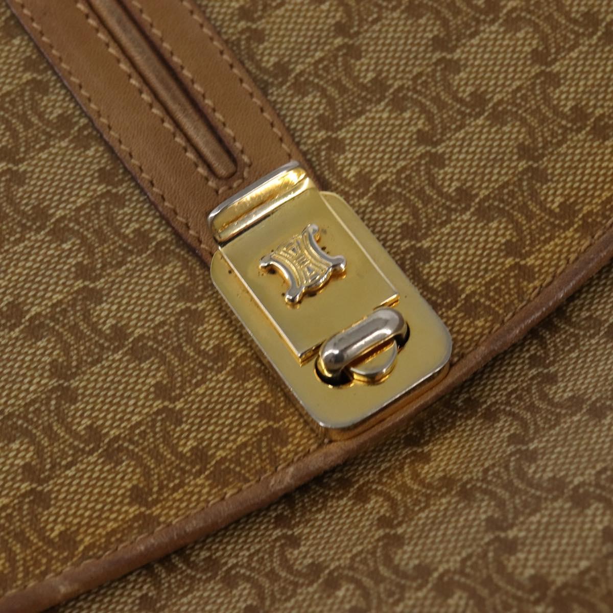 CELINE Macadam Canvas Shoulder Bag PVC Beige Gold Auth BA6373