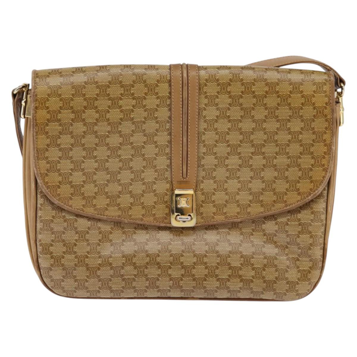 CELINE Macadam Canvas Shoulder Bag PVC Beige Gold Auth BA6373
