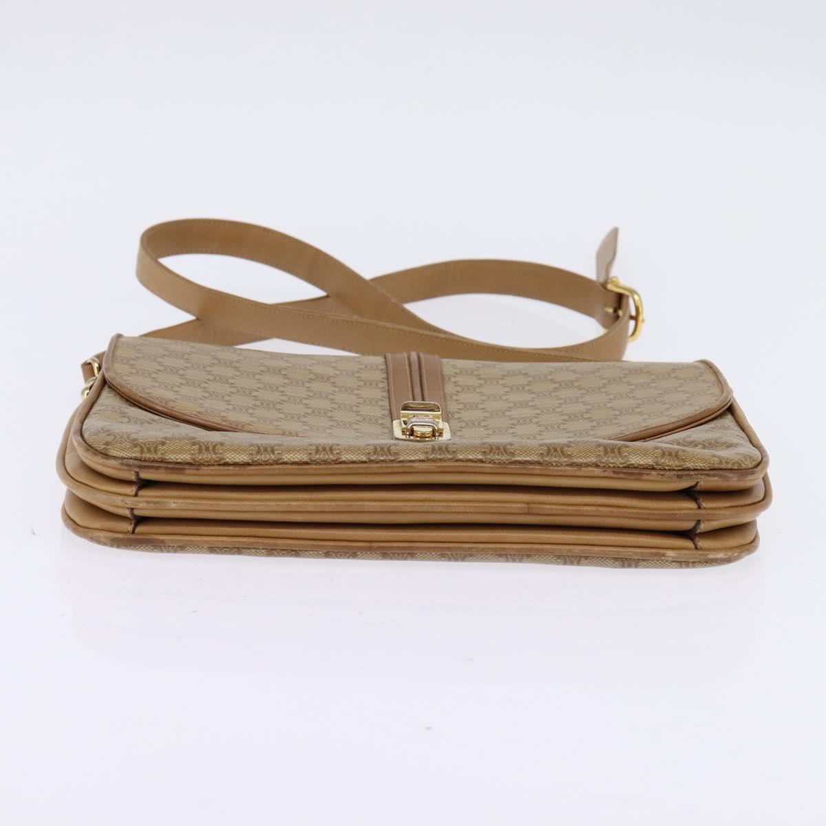 CELINE Macadam Canvas Shoulder Bag PVC Beige Gold Auth BA6373