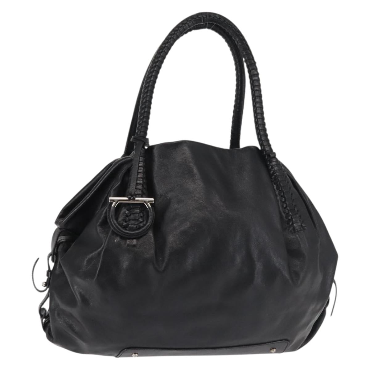 Salvatore Ferragamo Gancini Tote Bag Leather Black Silver Auth BA6377