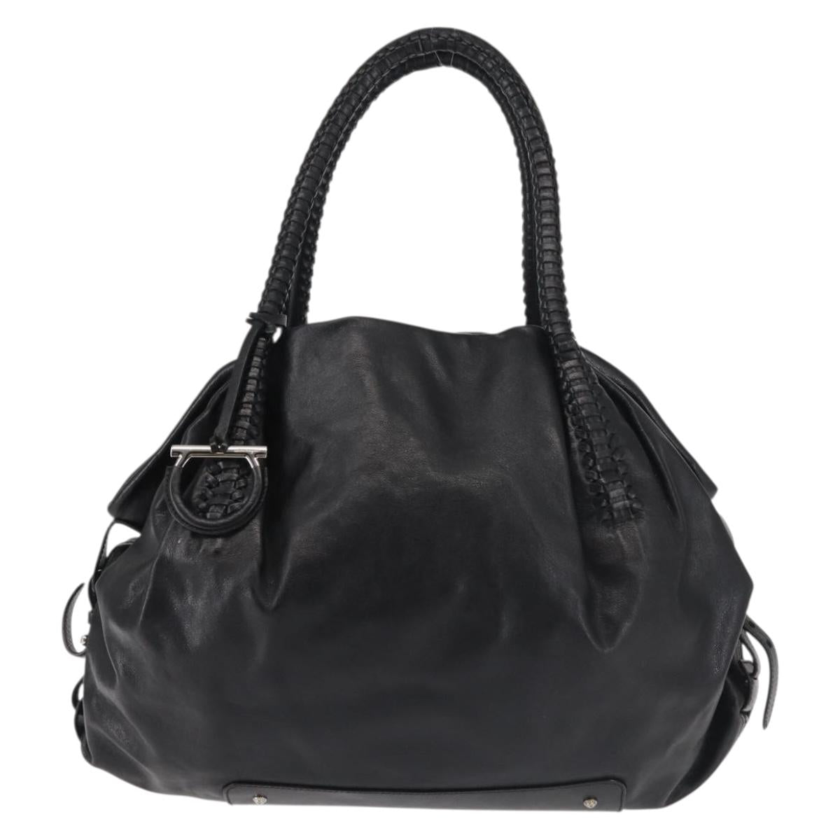 Salvatore Ferragamo Gancini Tote Bag Leather Black Silver Auth BA6377