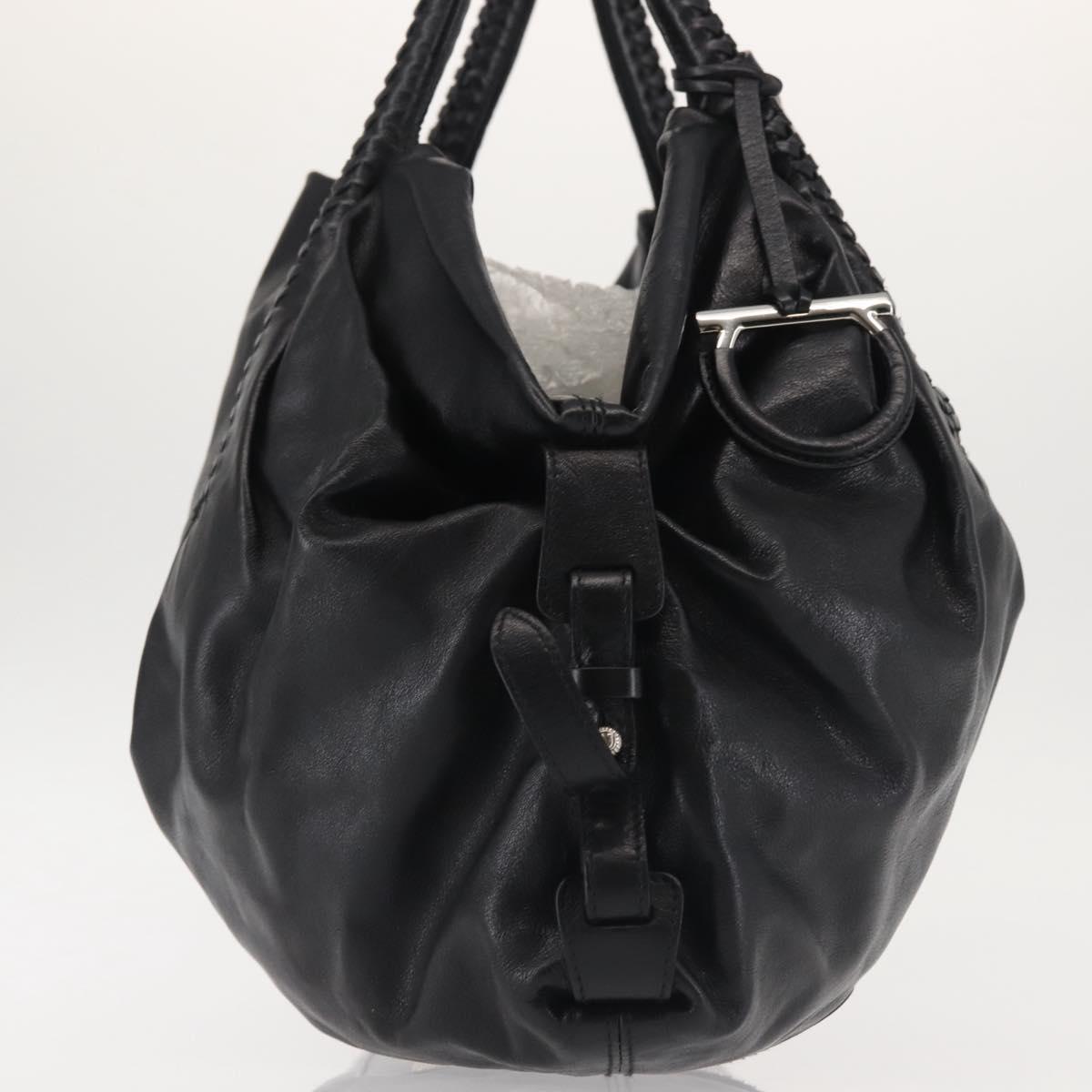 Salvatore Ferragamo Gancini Tote Bag Leather Black Silver Auth BA6377