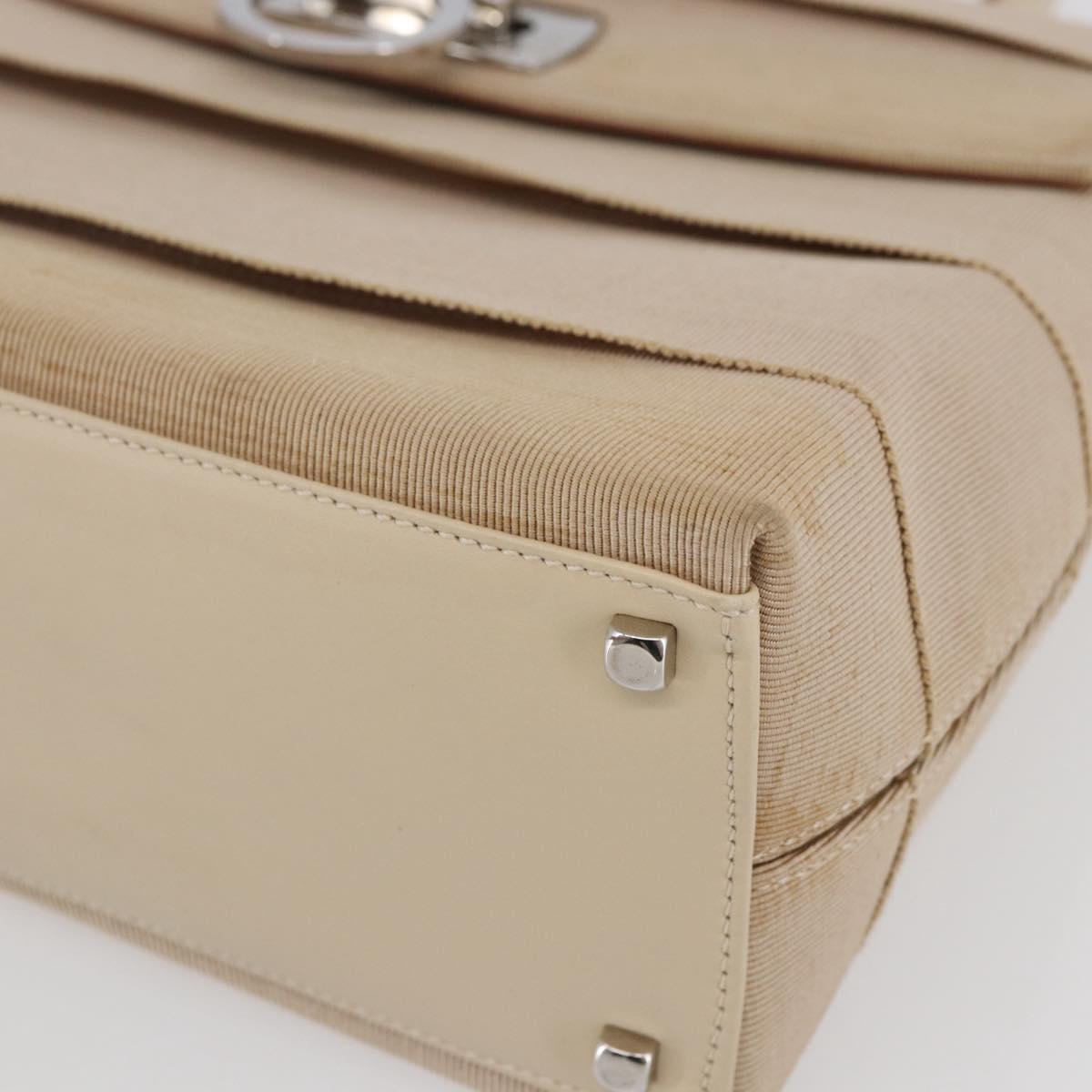 Salvatore Ferragamo Gancini Hand Bag Canvas Beige Silver Auth BA6378