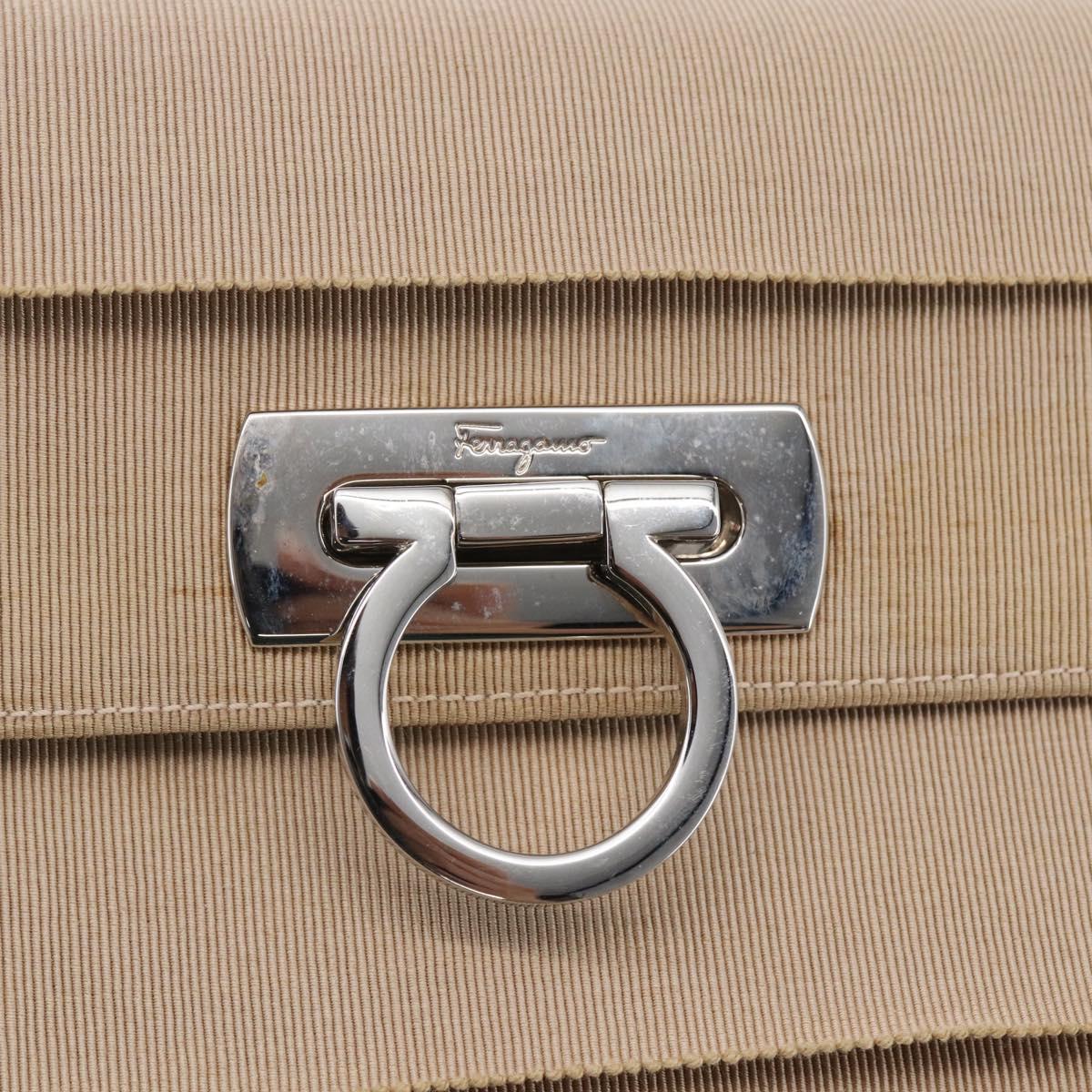 Salvatore Ferragamo Gancini Hand Bag Canvas Beige Silver Auth BA6378