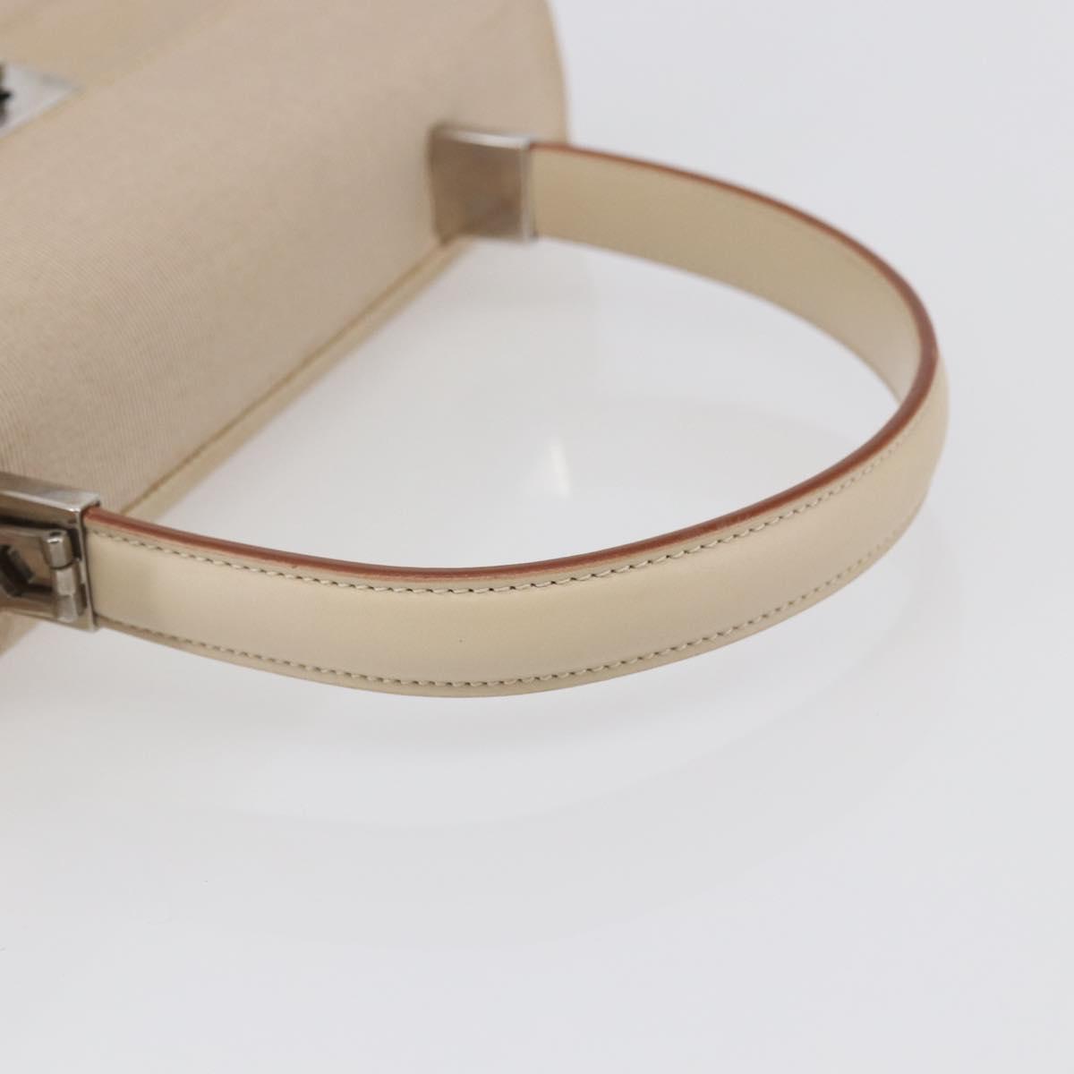 Salvatore Ferragamo Gancini Hand Bag Canvas Beige Silver Auth BA6378