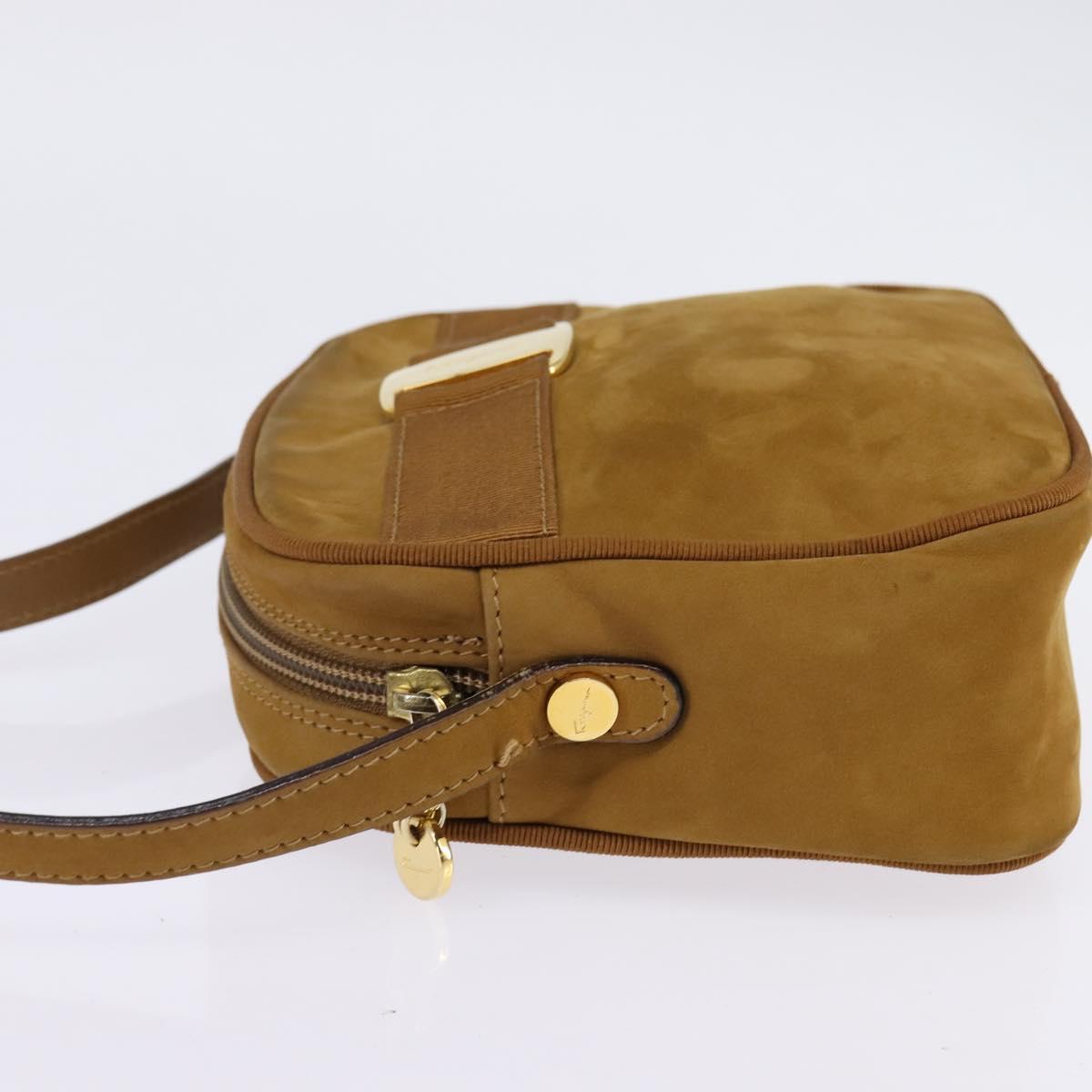Salvatore Ferragamo Vala Shoulder Bag Suede Brown Gold Auth BA6379