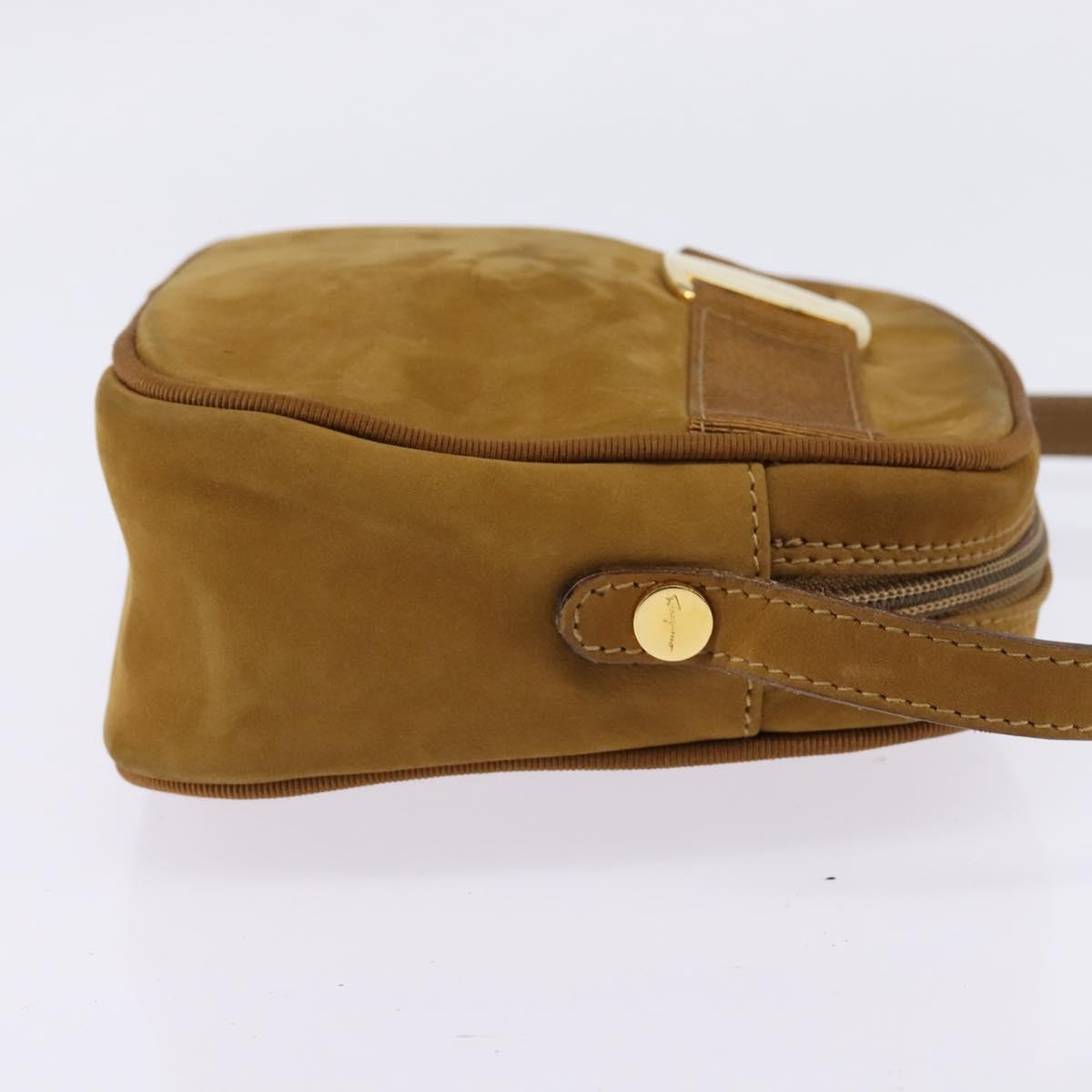Salvatore Ferragamo Vala Shoulder Bag Suede Brown Gold Auth BA6379