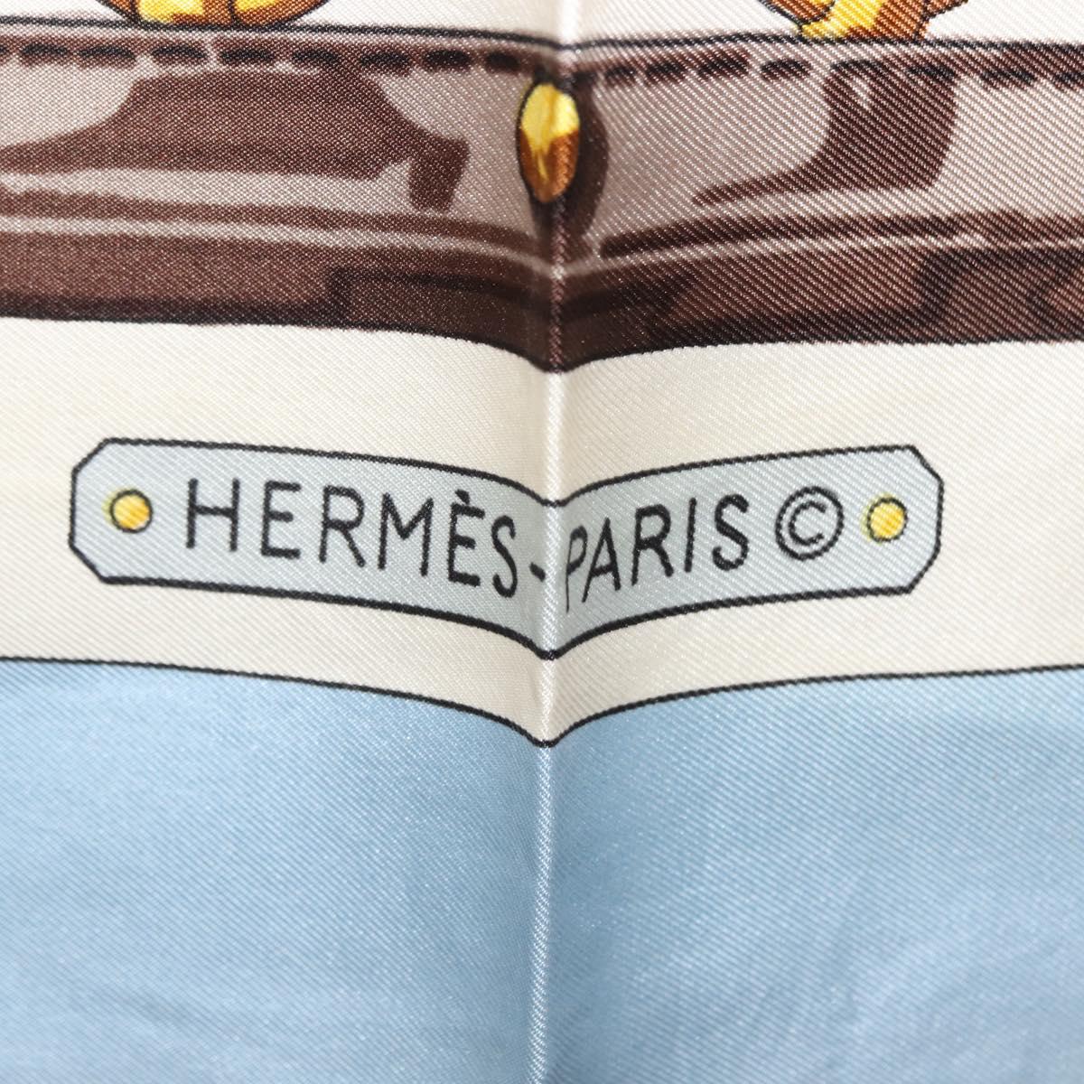 HERMES Carre 90 Scarf ""aux champs"" Silk Light Blue Auth BA6381