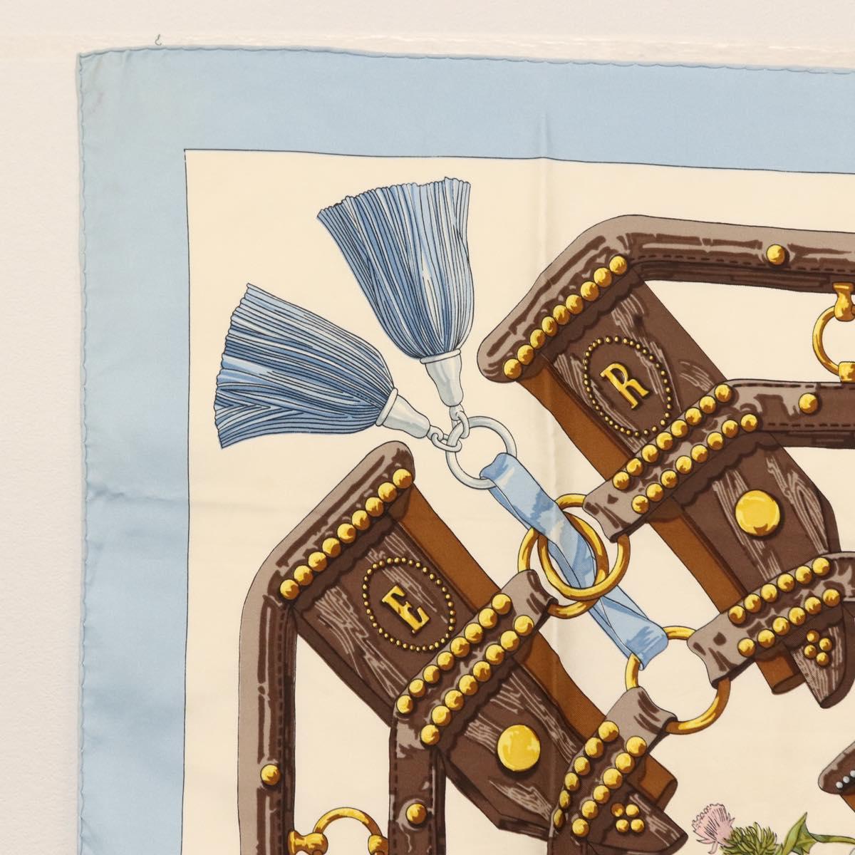 HERMES Carre 90 Scarf ""aux champs"" Silk Light Blue Auth BA6381