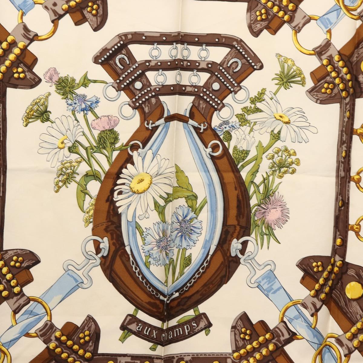 HERMES Carre 90 Scarf ""aux champs"" Silk Light Blue Auth BA6381