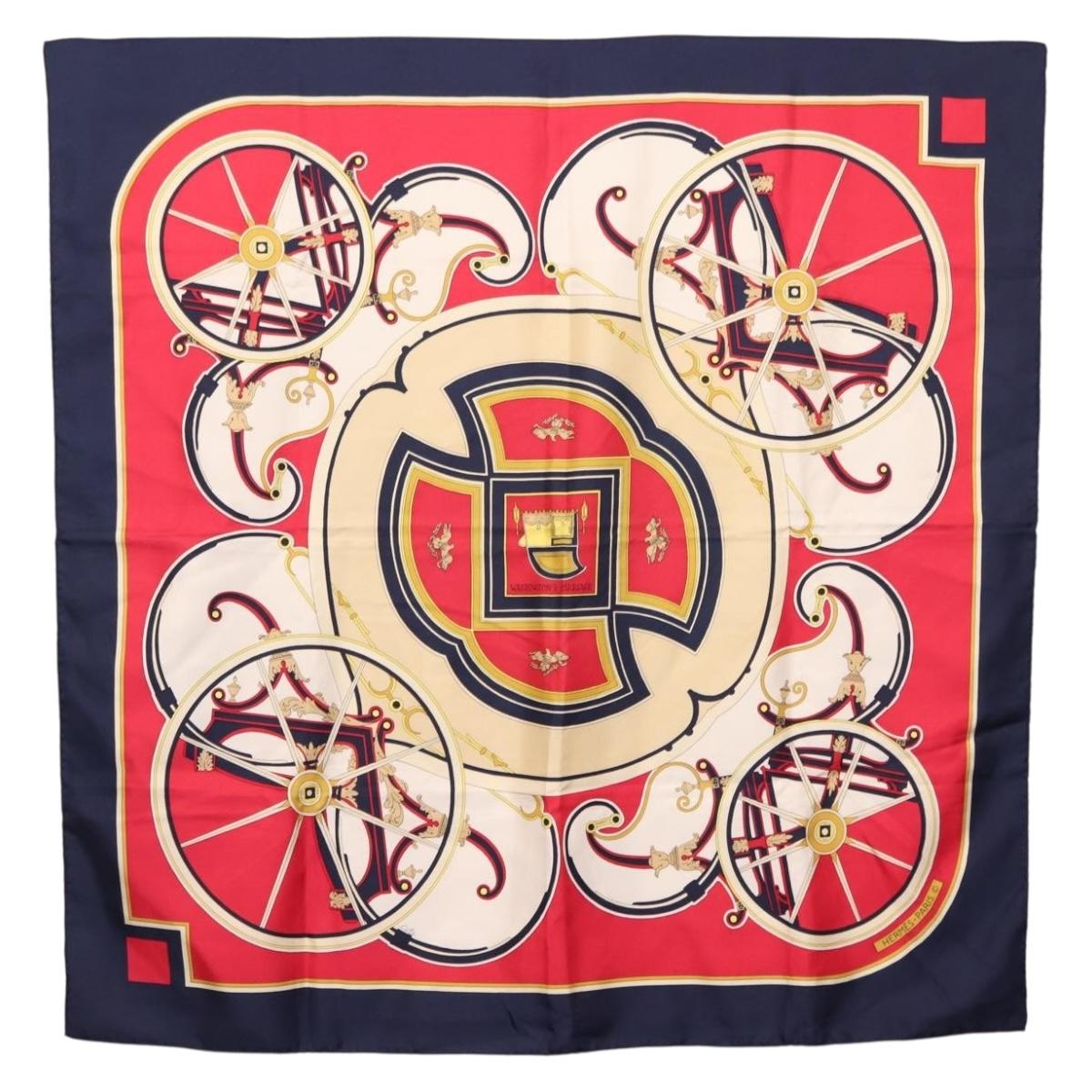 HERMES Carre 90 Scarf ""WASHINGTON'S CARRIAGE"" Silk Navy Auth BA6382