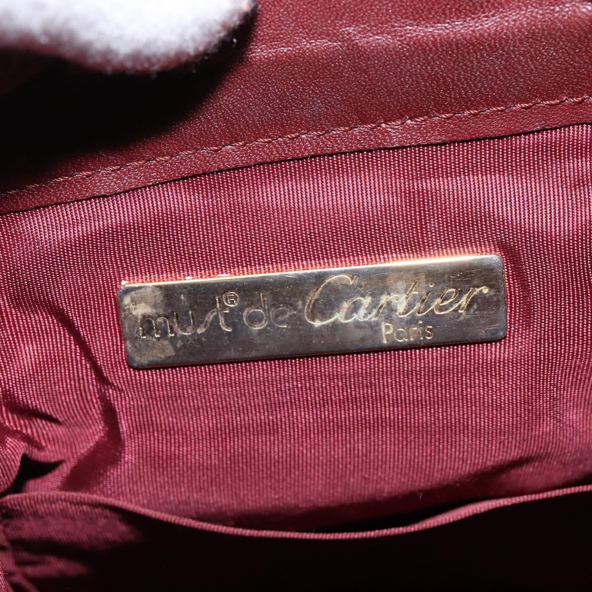 CARTIER Must Line Shoulder Bag Leather Bordeaux Gold Auth BA6387