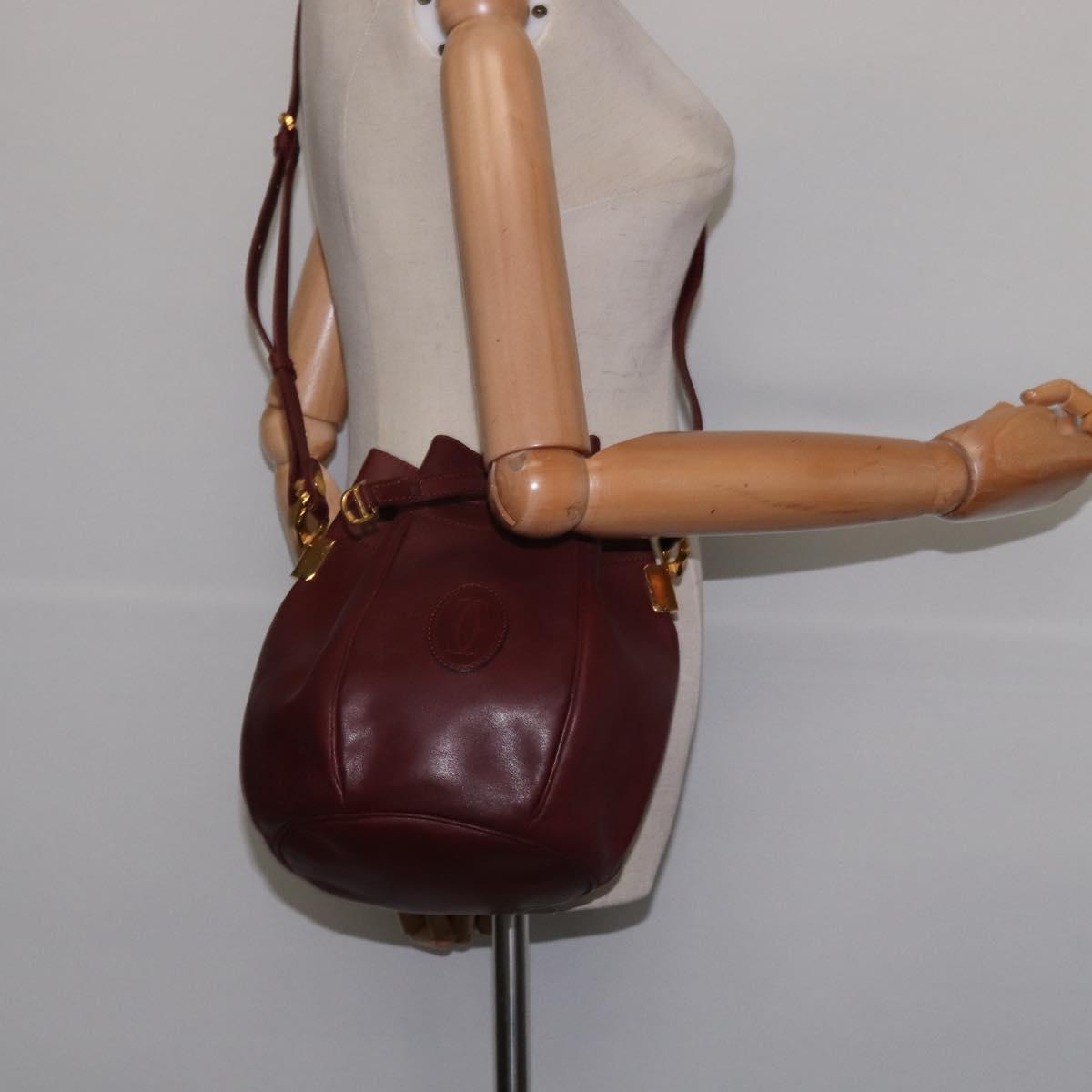 CARTIER Must Line Shoulder Bag Leather Bordeaux Gold Auth BA6387