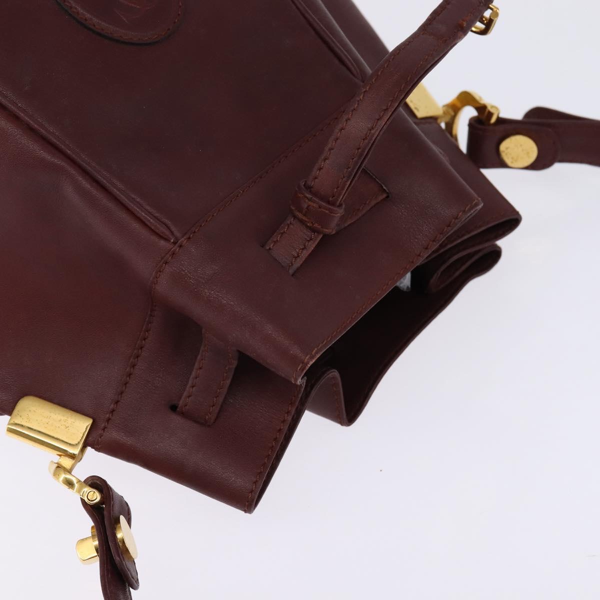 CARTIER Must Line Shoulder Bag Leather Bordeaux Gold Auth BA6387