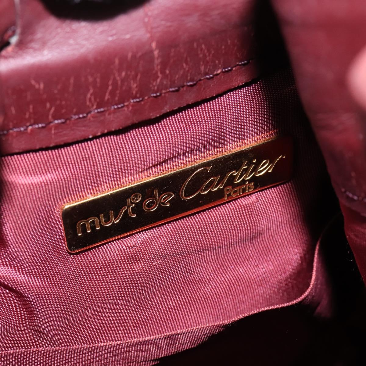 CARTIER Must Line Shoulder Bag Leather Bordeaux Gold Auth BA6388