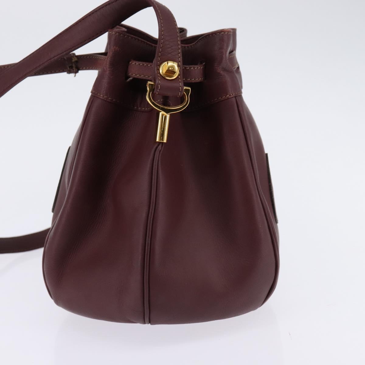 CARTIER Must Line Shoulder Bag Leather Bordeaux Gold Auth BA6388