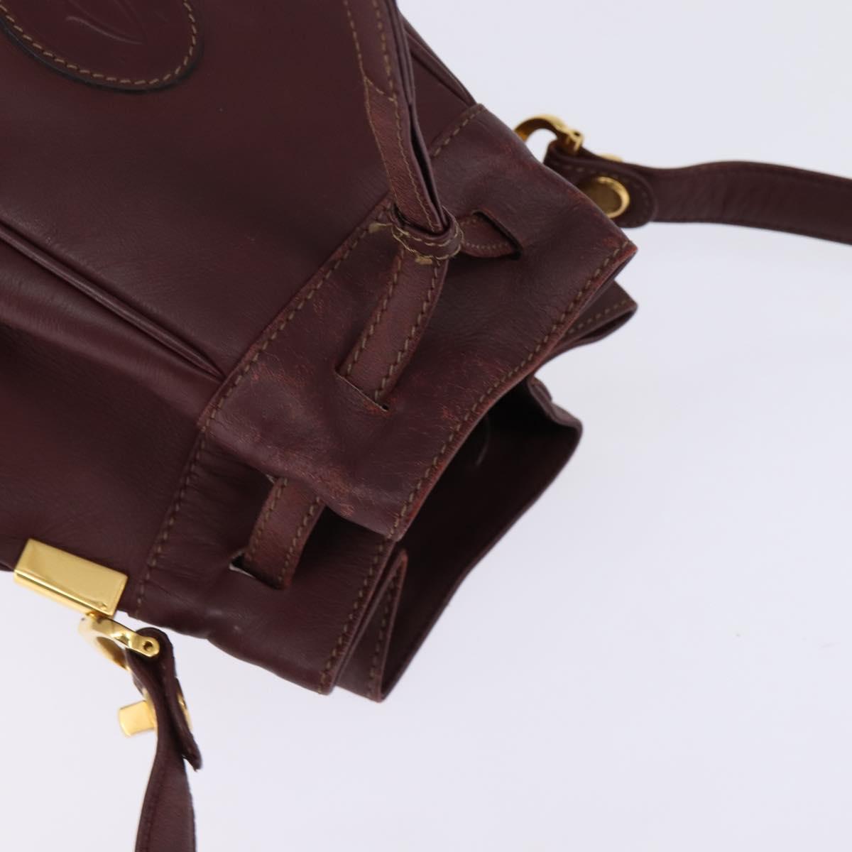 CARTIER Must Line Shoulder Bag Leather Bordeaux Gold Auth BA6388