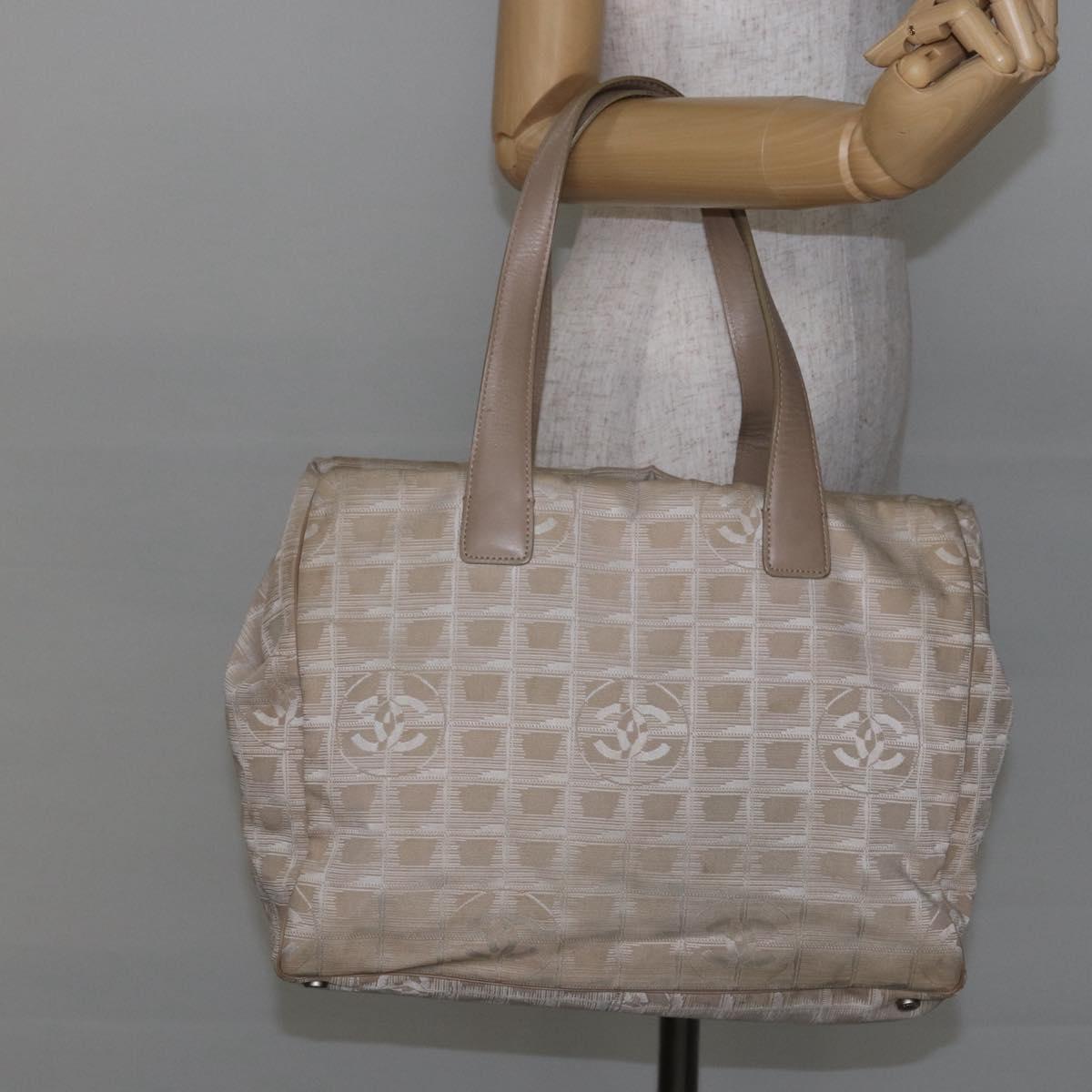 CHANEL New Travel Line Tote Bag Nylon Pink Silver CC Auth BA6389
