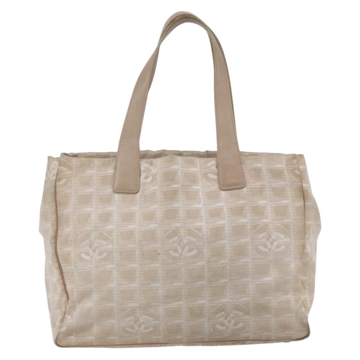 CHANEL New Travel Line Tote Bag Nylon Pink Silver CC Auth BA6389