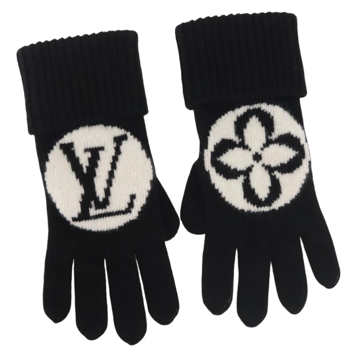 LOUIS VUITTON Globemail LV Medallion Gloves Wool Black M79307 LV Auth BA6433