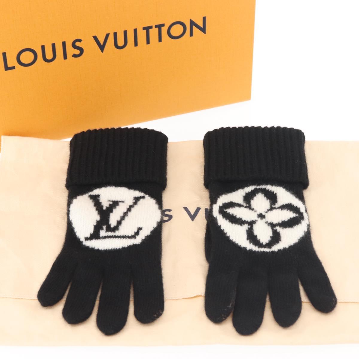 LOUIS VUITTON Globemail LV Medallion Gloves Wool Black M79307 LV Auth BA6433