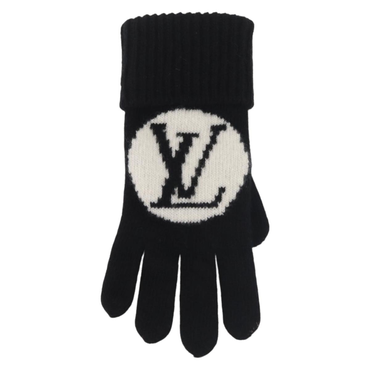 LOUIS VUITTON Globemail LV Medallion Gloves Wool Black M79307 LV Auth BA6433