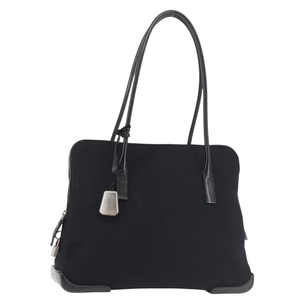 PRADA Tote Bag Nylon Black Silver Auth BA6439