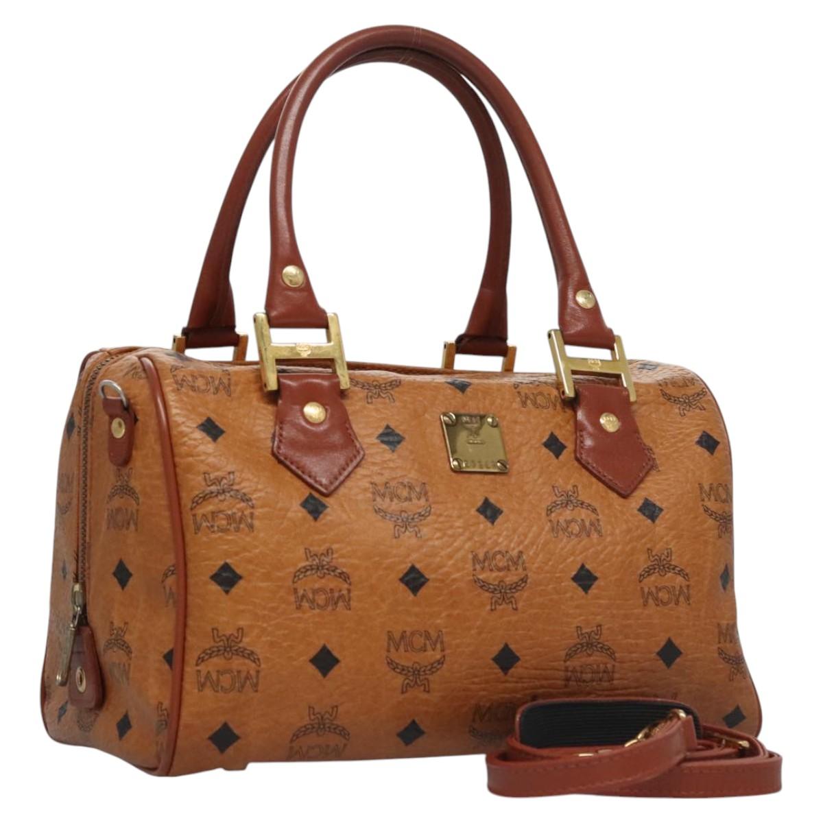 MCM Vicetos Logogram Hand Bag PVC Leather 2way Brown Gold Auth BA644