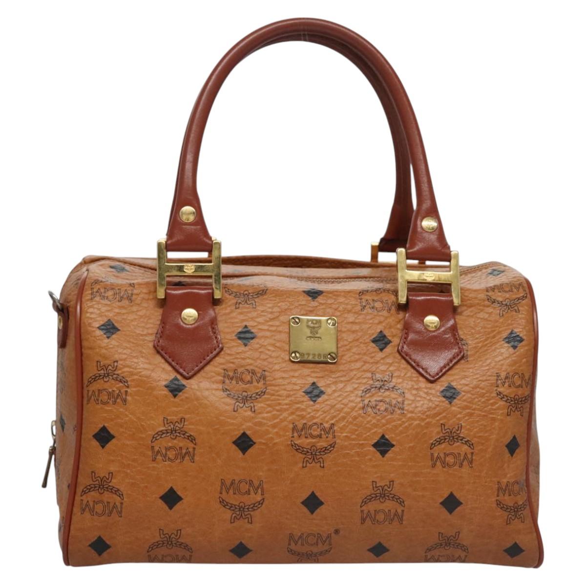 MCM Vicetos Logogram Hand Bag PVC Leather 2way Brown Gold Auth BA644
