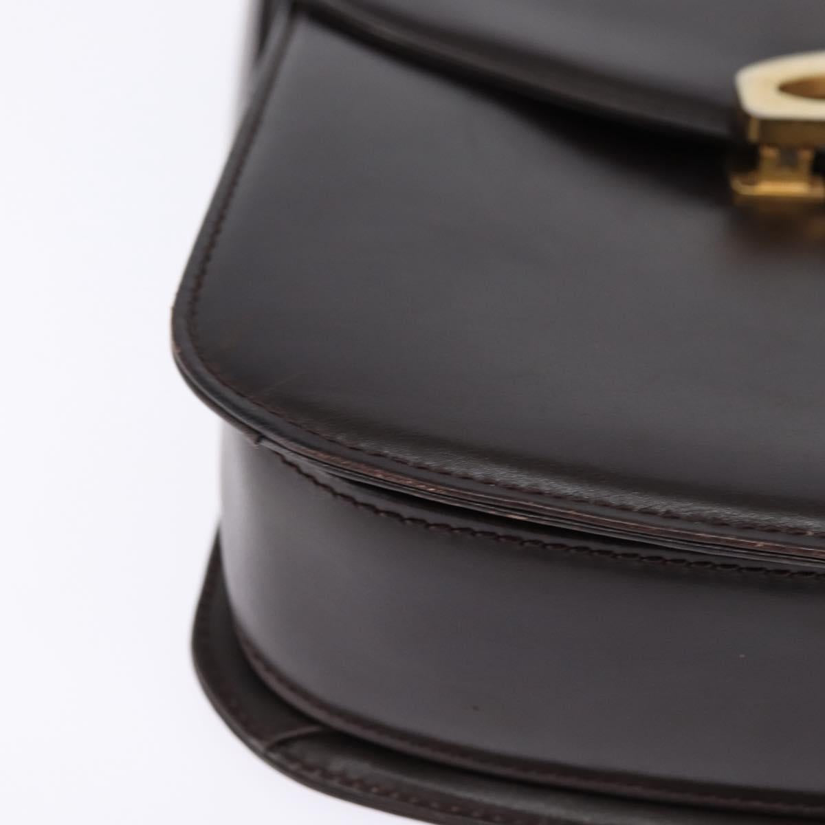 GUCCI Shoulder Bag Leather Brown Gold Auth BA6440