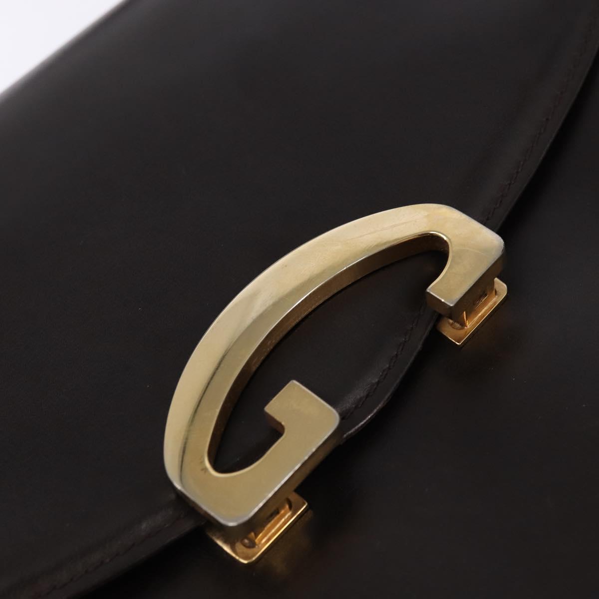 GUCCI Shoulder Bag Leather Brown Gold Auth BA6440