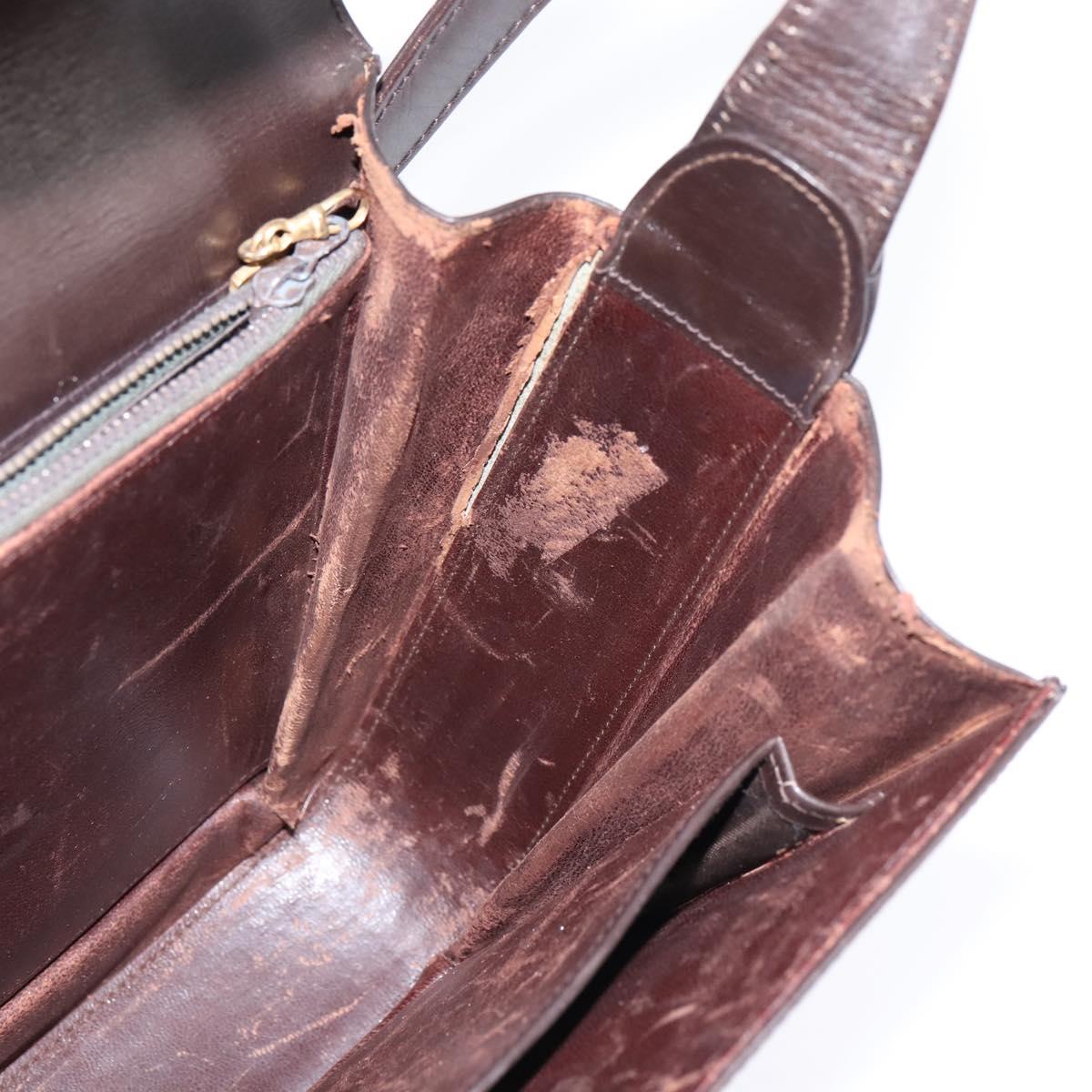 GUCCI Shoulder Bag Leather Brown Gold Auth BA6440