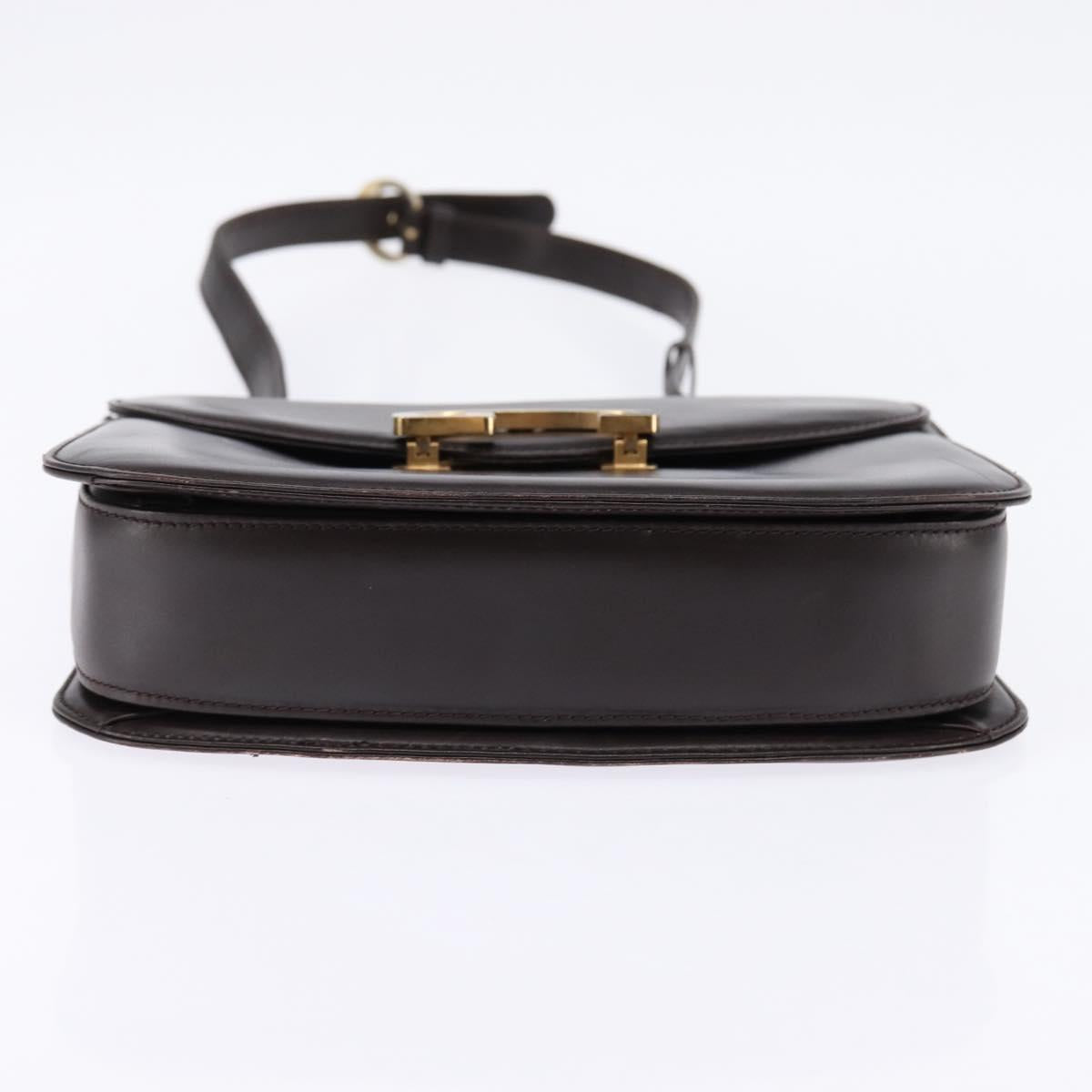 GUCCI Shoulder Bag Leather Brown Gold Auth BA6440